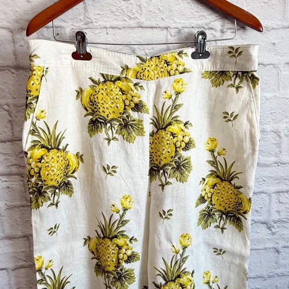 Tahari 100% Linen Wide Leg Elastic Waist Pineapple Floral Pants XL NWOT - Picture 2 of 8